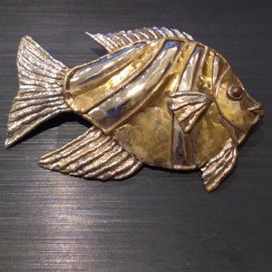 Vintage Artisan Made Fish Brooch & Pendant Combo Mixed Metals